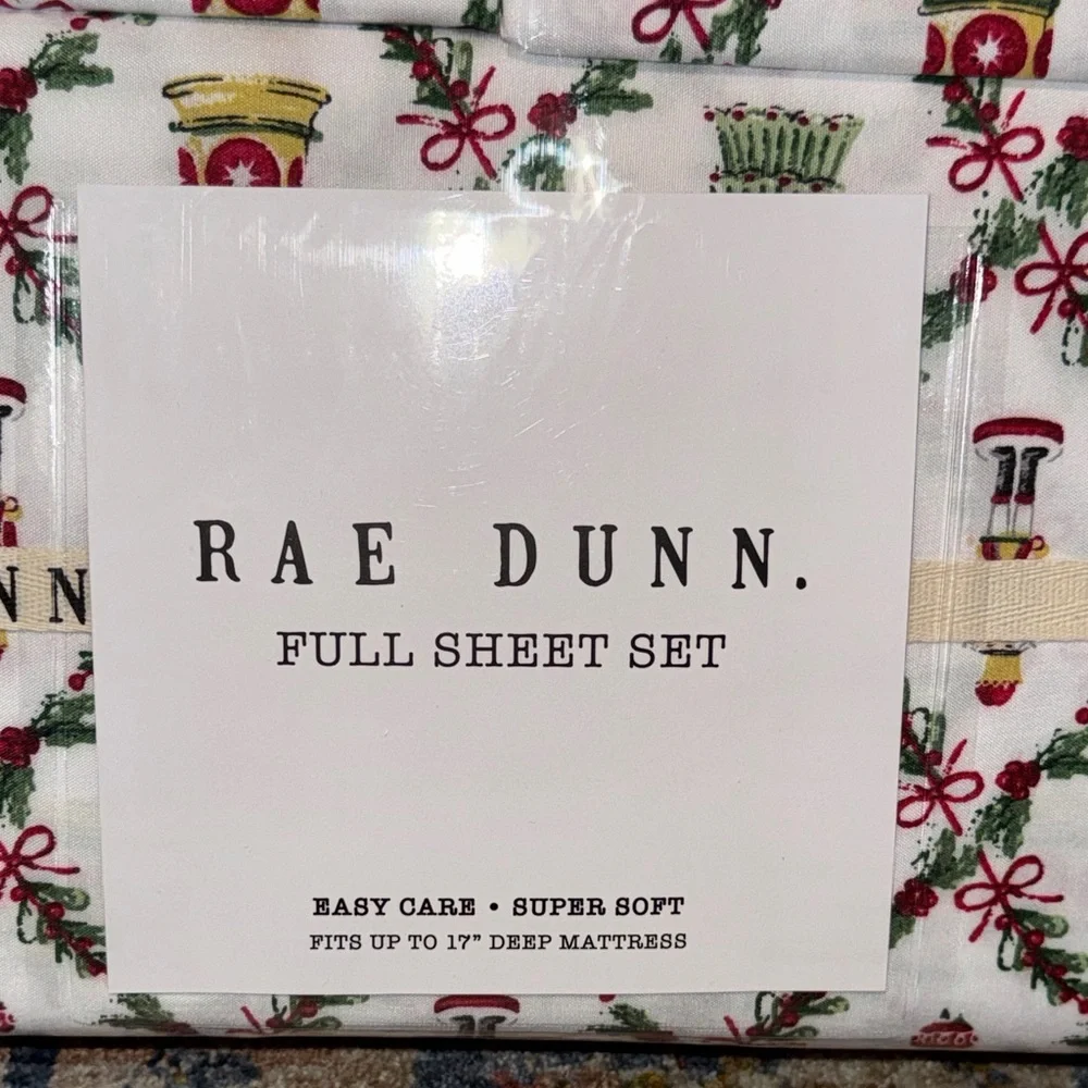 NWT Rae Dunn Christmas Holiday Full Size Sheet Set - Red/Green Ornaments - Picture 2 of 7